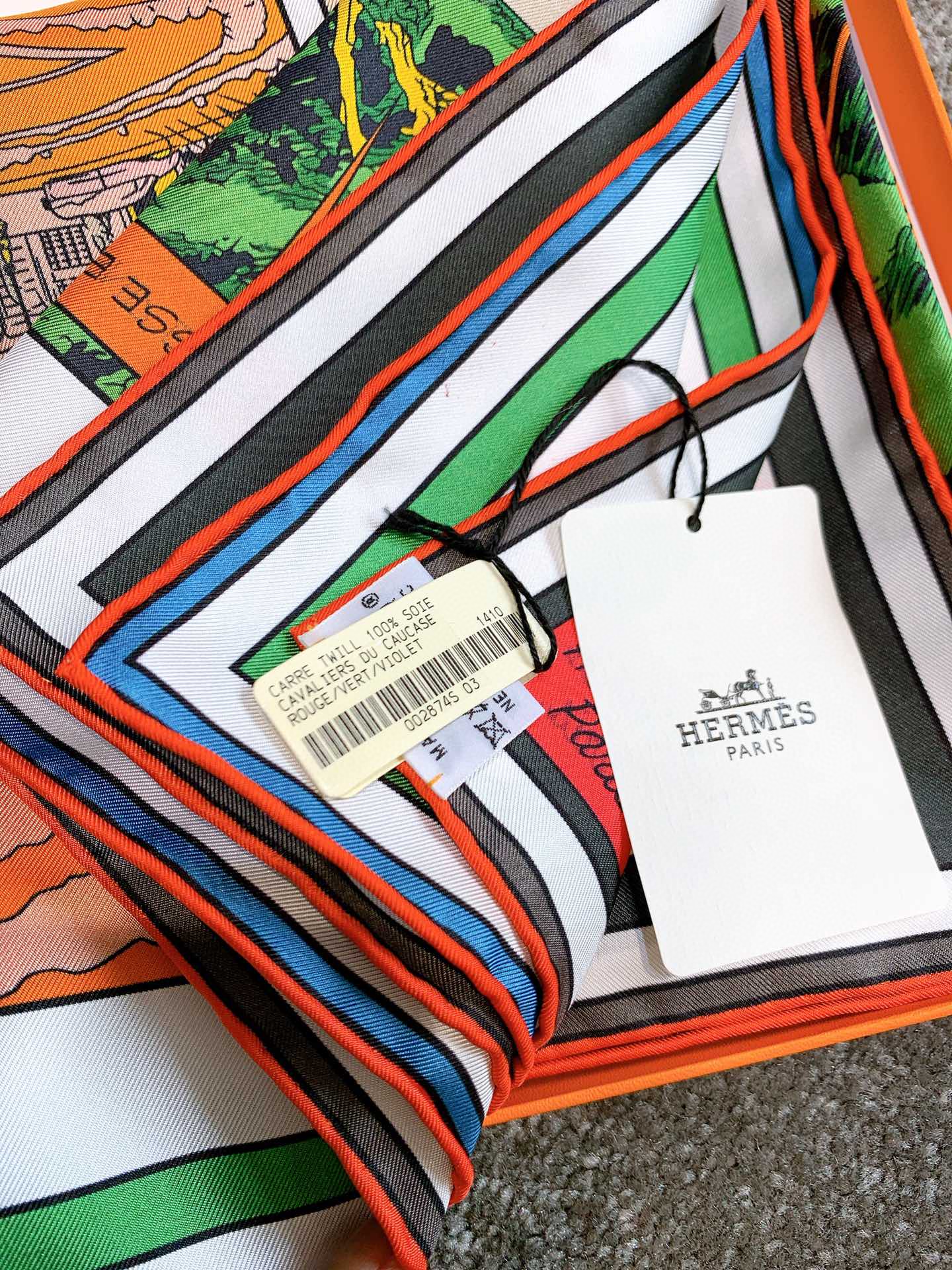 Hermes 爱马仕 《 wow 》双面方巾 橙色 90*90cm 100%真丝 18mm足专柜克重 进口原版台版套色