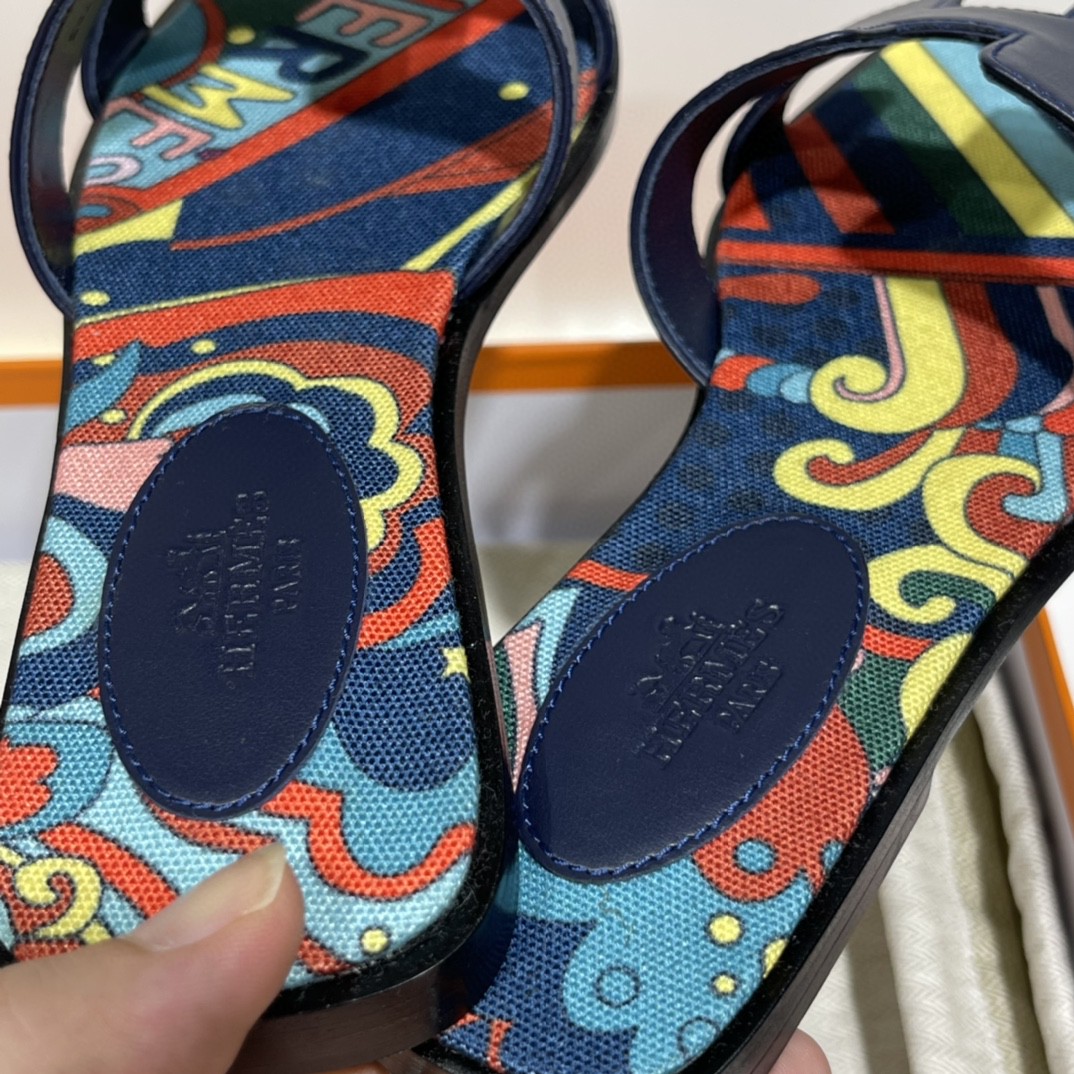 爱马仕 HERMES 手工定制拖鞋 皇家蓝 布底  35-41码 (偏小一码) 货期12天