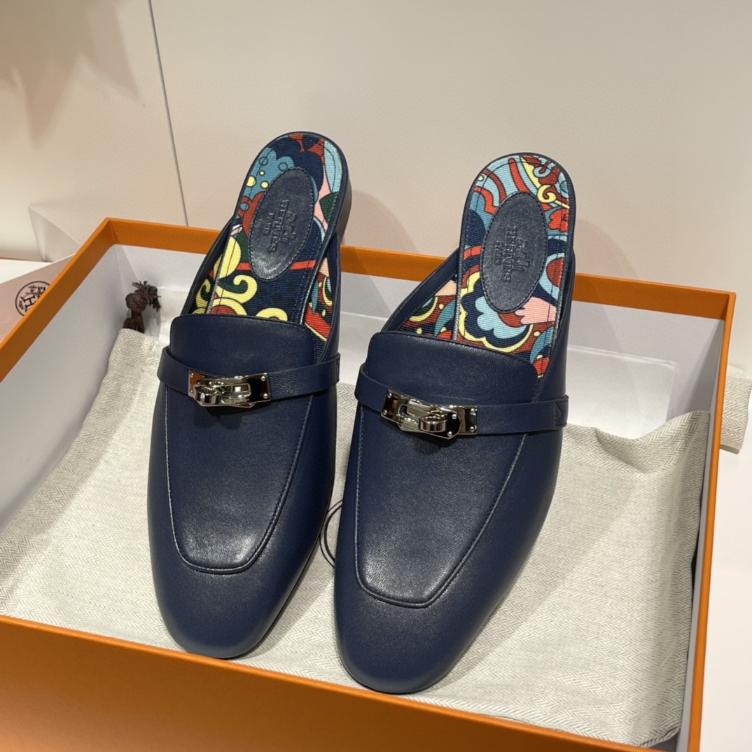 Hermes 爱马仕 凯莉半拖  手工定制 小牛皮 皇家蓝 专柜新颜色 35-41码 正码