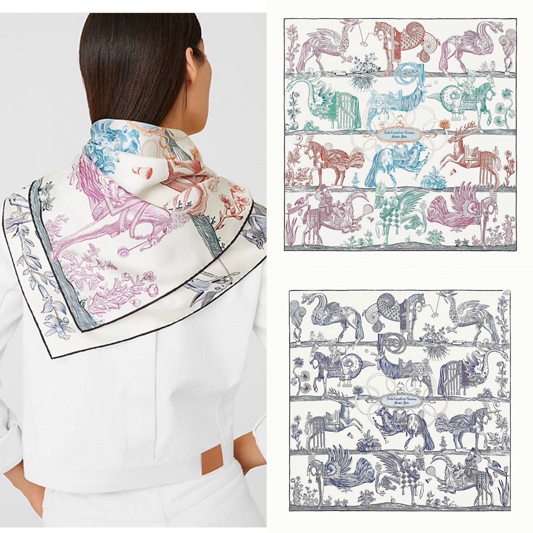 HERMES 爱马仕 《 神奇骏马》双面方巾 藏蓝色 Size：90x90cm 100%真丝