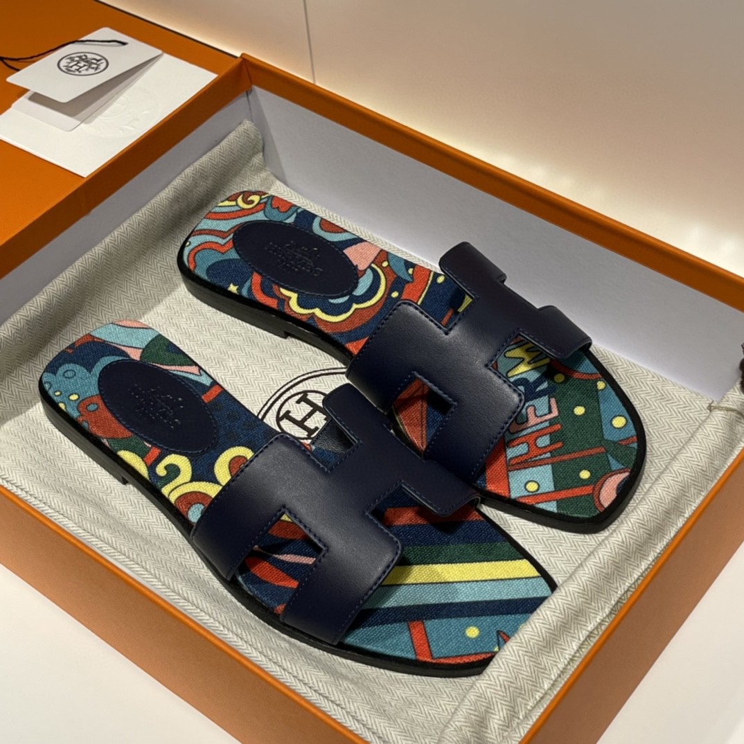 爱马仕 HERMES 手工定制拖鞋 皇家蓝 布底  35-41码 (偏小一码) 货期12天