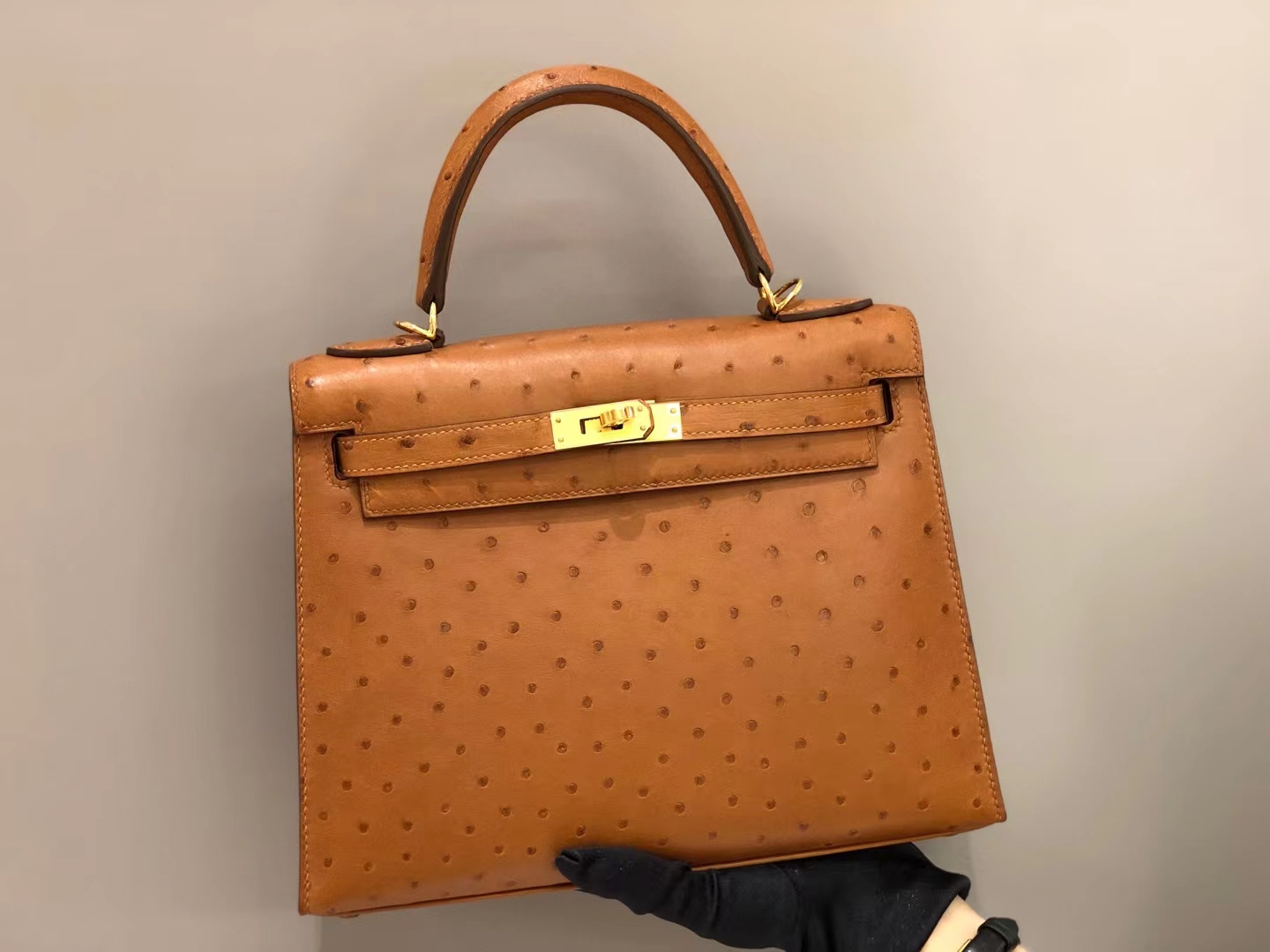 HERMES 爱马仕 Kelly 25cm kk级鸵鸟皮 2H 金棕色现货-铂金女王 HERMES 爱马仕 Kelly 25cm kk级鸵鸟皮 2H 金棕色现货