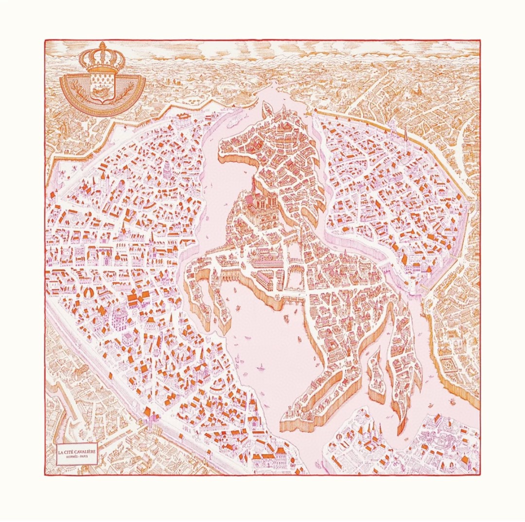 Hermes 《骏马之城》粉橘色 100%真丝 90*90cm 一座城一匹马 显格调