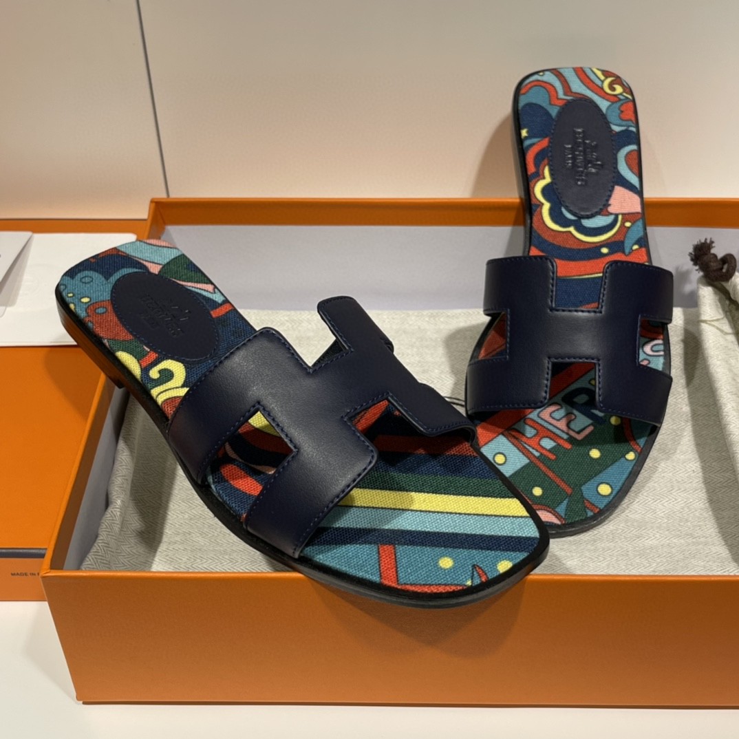 爱马仕 HERMES 手工定制拖鞋 皇家蓝 布底  35-41码 (偏小一码) 货期12天