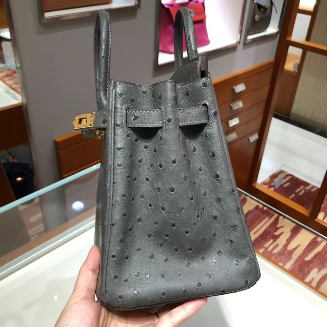 HERMES 爱马仕 Birkin 25cm kk级鸵鸟皮 8F 锡器灰 现货