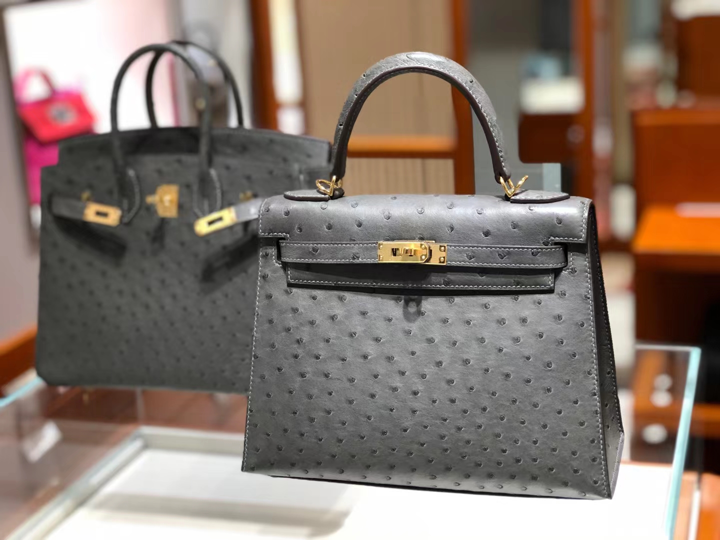 HERMES 爱马仕 Kelly 25cm kk级鸵鸟皮 8F 锡器灰 现货