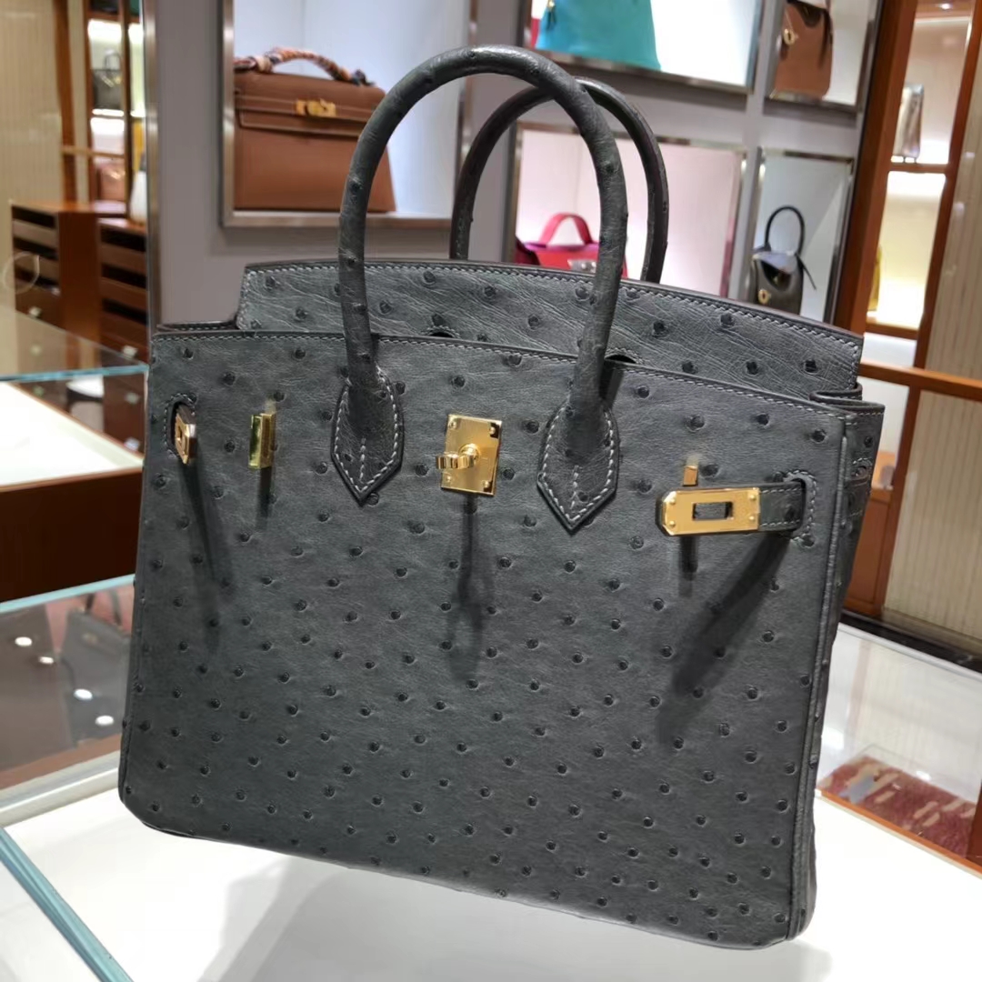 HERMES 爱马仕 Birkin 25cm kk级鸵鸟皮 8F 锡器灰 现货