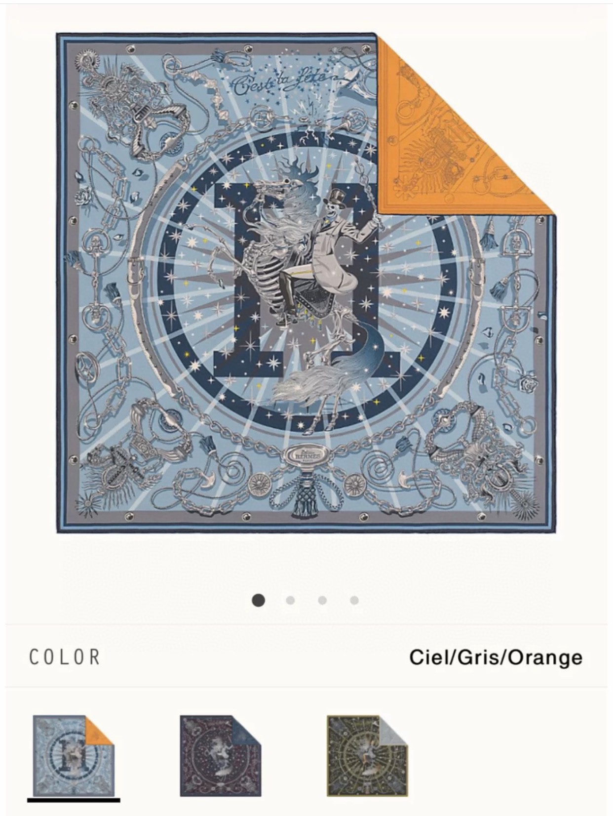 HERMES《 万圣节狂欢双面方巾 》蓝橙色 Size：90x90cm 100%真丝  暗黑图案