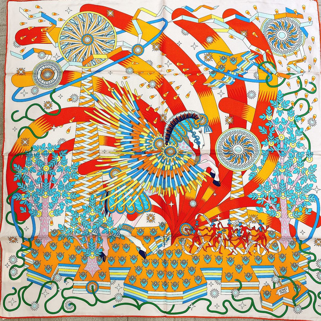 HERMES 21年夏季新款丝巾《飞马之源》粉色 90x90cm 100%真丝材质