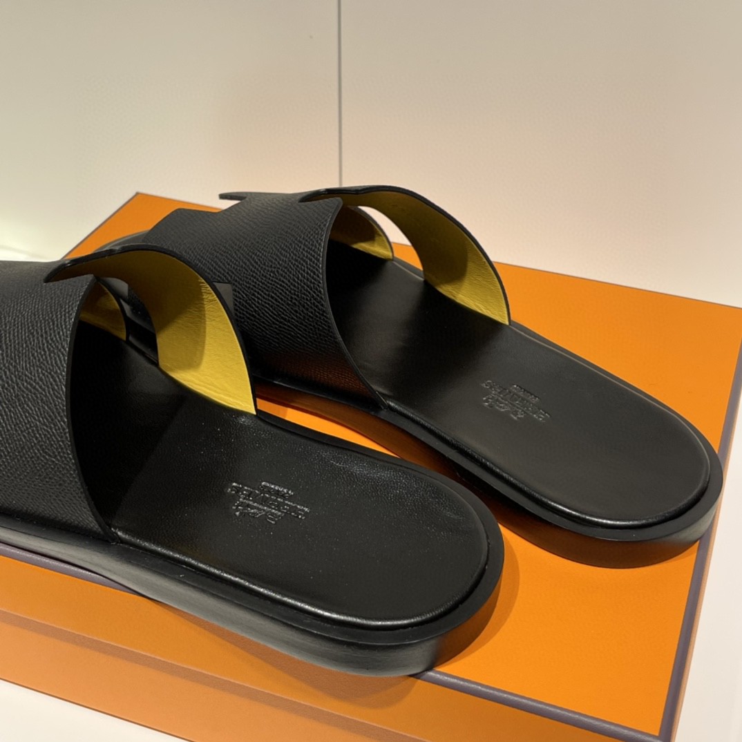 HERMES 男士拖鞋 纯手工 接受预定 偏小一码 39-45 Epsom 黑色 超高级~ 货期12天