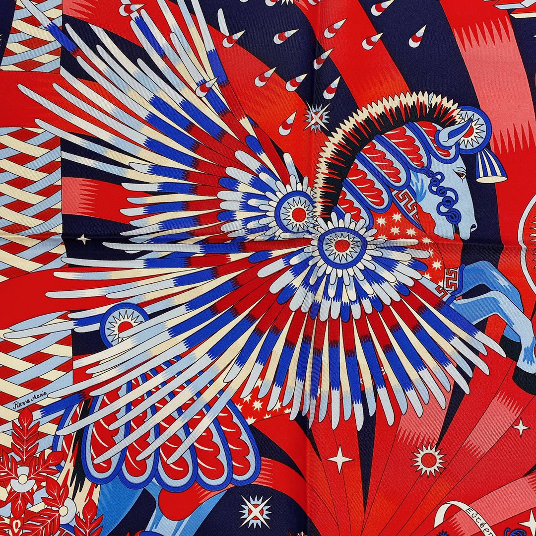 HERMES 21年夏季新款丝巾《飞马之源》深蓝色 90x90cm 100%真丝材质