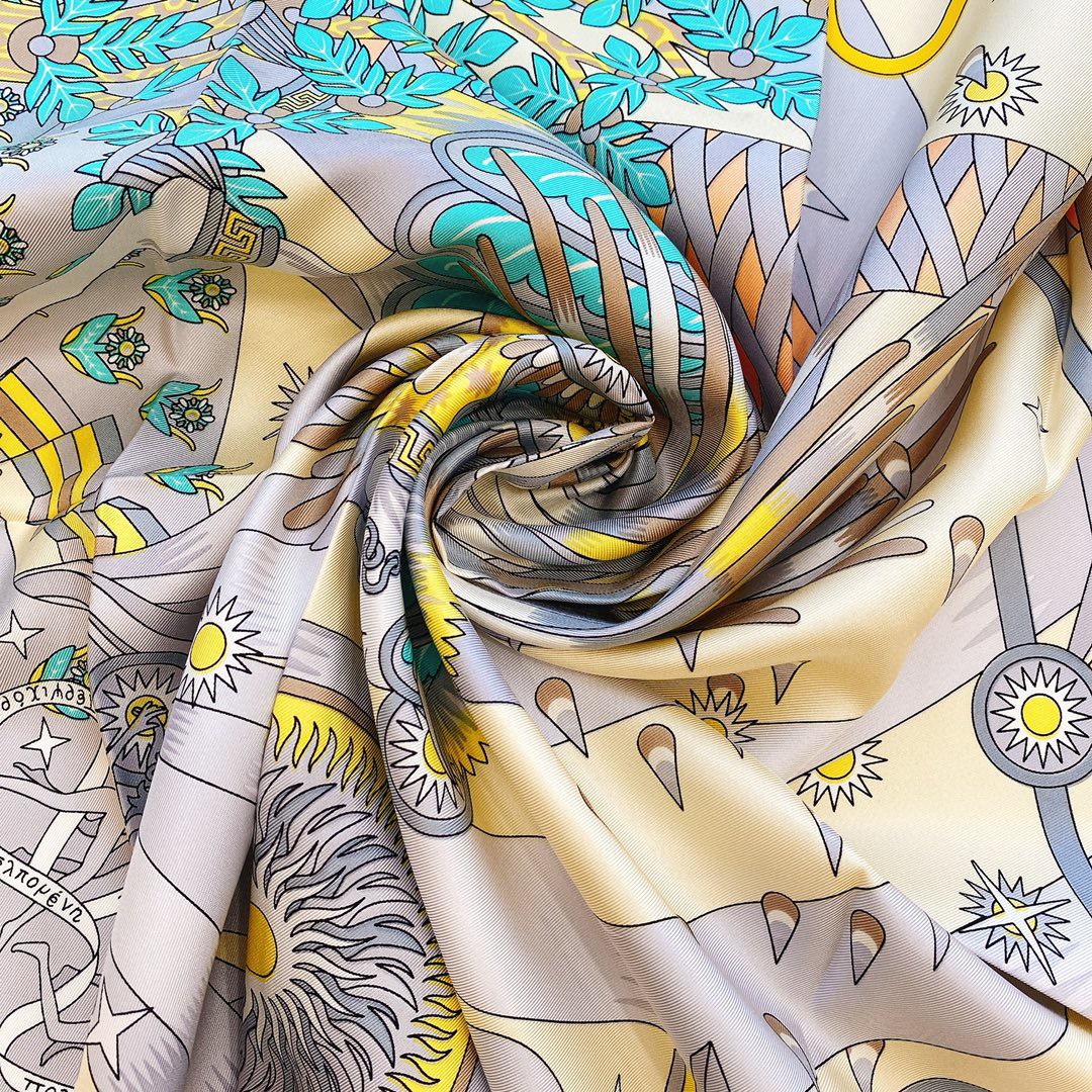HERMES 21年夏季新款丝巾《飞马之源》黄色 90x90cm 100%真丝材质
