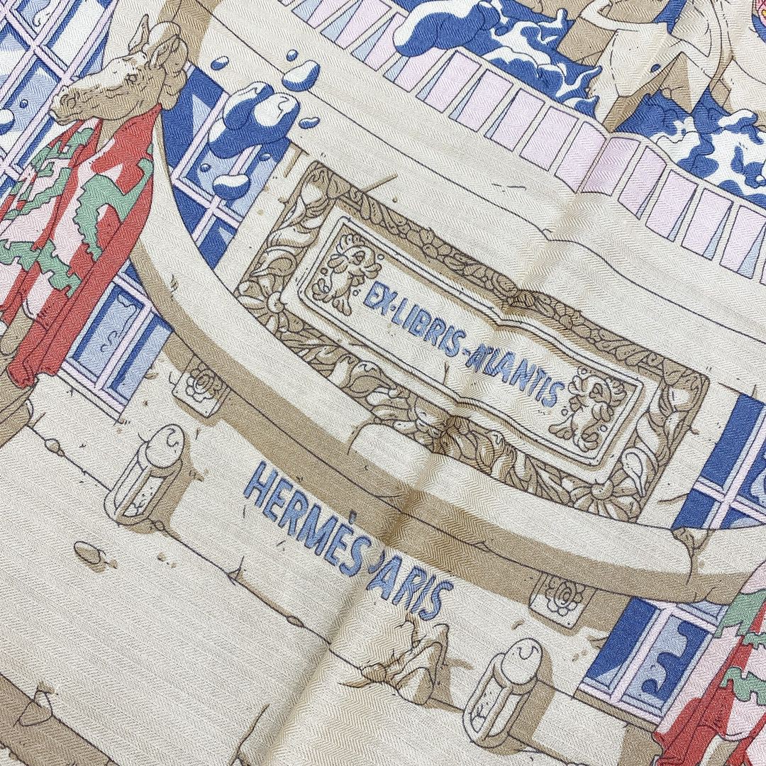 Hermes 秋季款 《藏书章版亚特兰蒂斯丝绒披肩》蓝灰色 Size:140x140cm-铂金女王 Hermes 秋季款 《藏书章版亚特兰蒂斯丝绒披肩》蓝灰色 Size:140x140cm