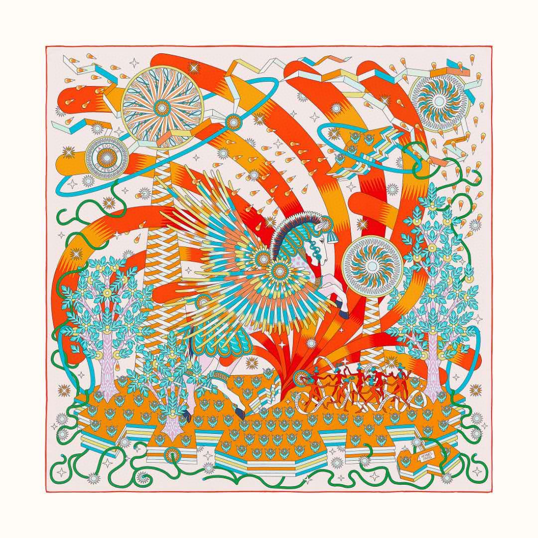 HERMES 21年夏季新款丝巾《飞马之源》粉色 90x90cm 100%真丝材质