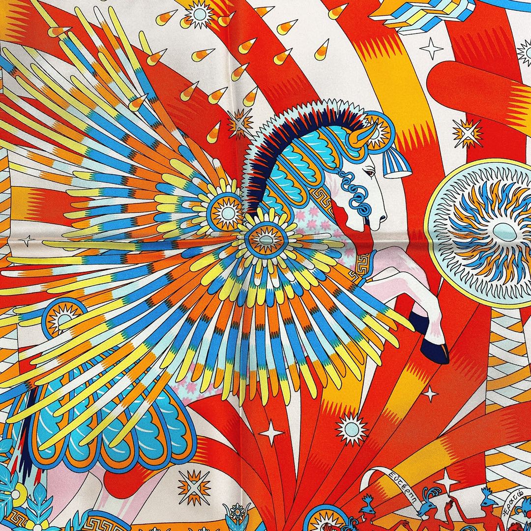HERMES 21年夏季新款丝巾《飞马之源》粉色 90x90cm 100%真丝材质