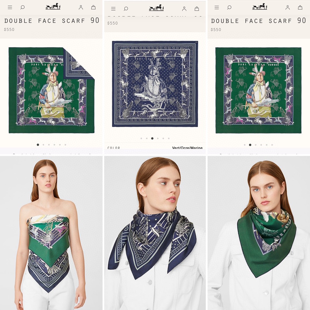 HERMES 双面围巾《 波尼族酉长 》· 90*90cm 100^%真丝 绿色配藏青色-铂金女王 HERMES 双面围巾《 波尼族酉长 》· 90*90cm 100^%真丝 绿色配藏青色