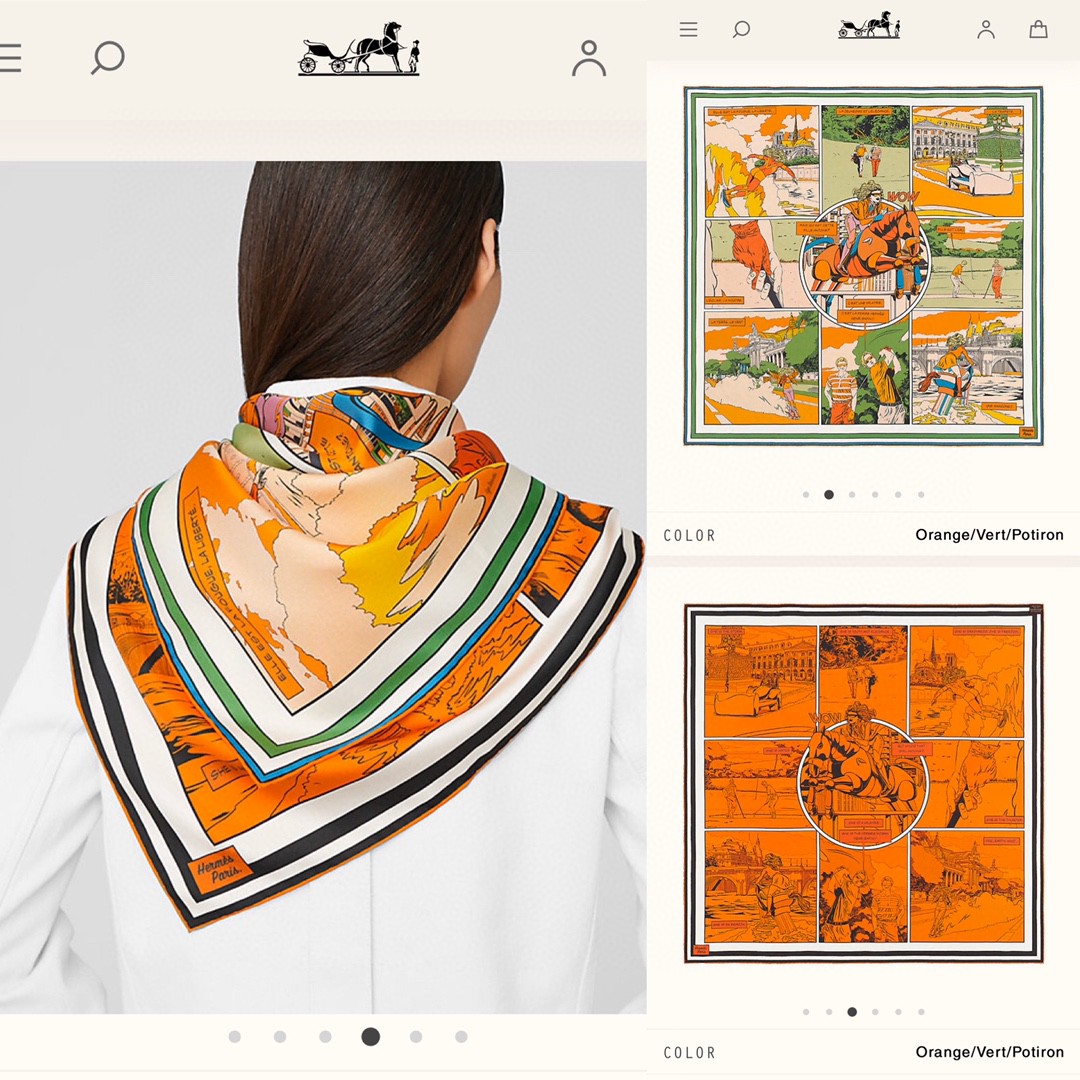 HERMES 《 wow 》双面方巾 橙色90x90cm100%真丝18mm足专柜克重