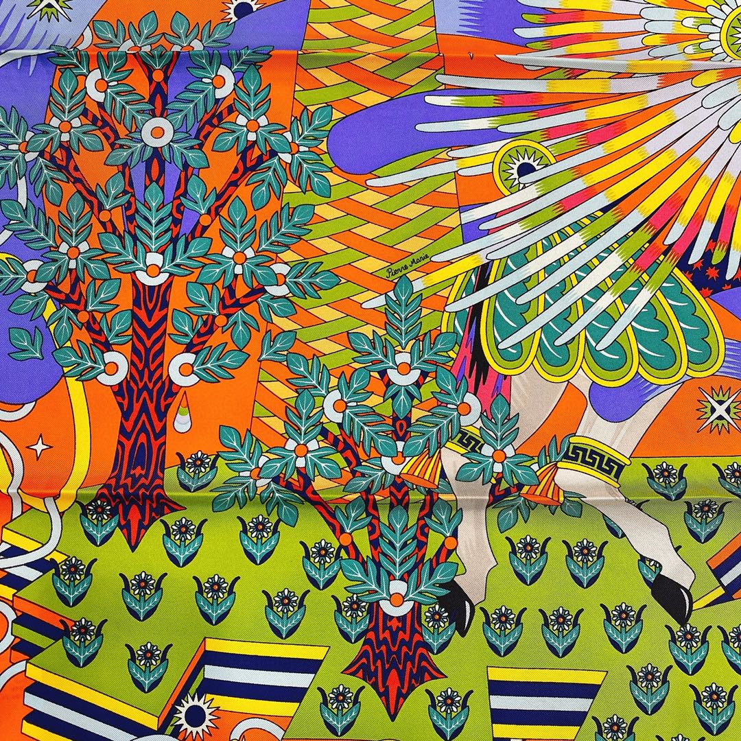 HERMES 21年夏季新款丝巾《飞马之源》橙色 90x90cm 100%真丝材质