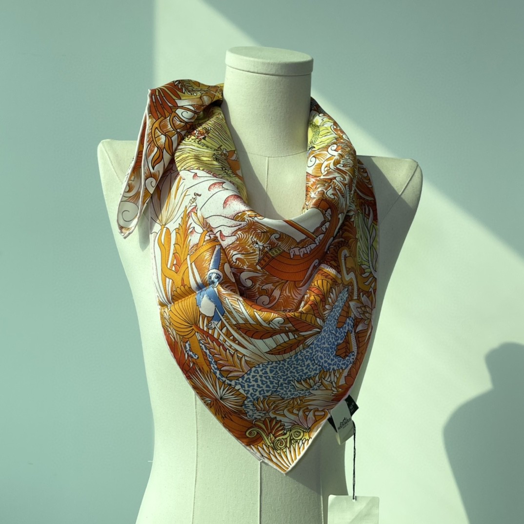 爱马仕 HERMES 21年新款 真丝方巾 橘色 18姆米 100%斜纹真丝 90*90cm-铂金女王 爱马仕 HERMES 21年新款 真丝方巾 橘色 18姆米 100%斜纹真丝 90*90cm