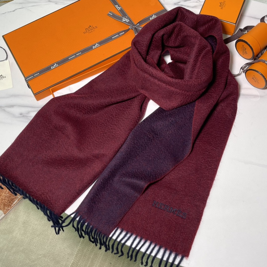 HERMES 爱马仕 秋冬新款羊绒围巾   两用AB面 情侣款 男女通用 30*180cm 5A级纯羊绒 原版全套包装