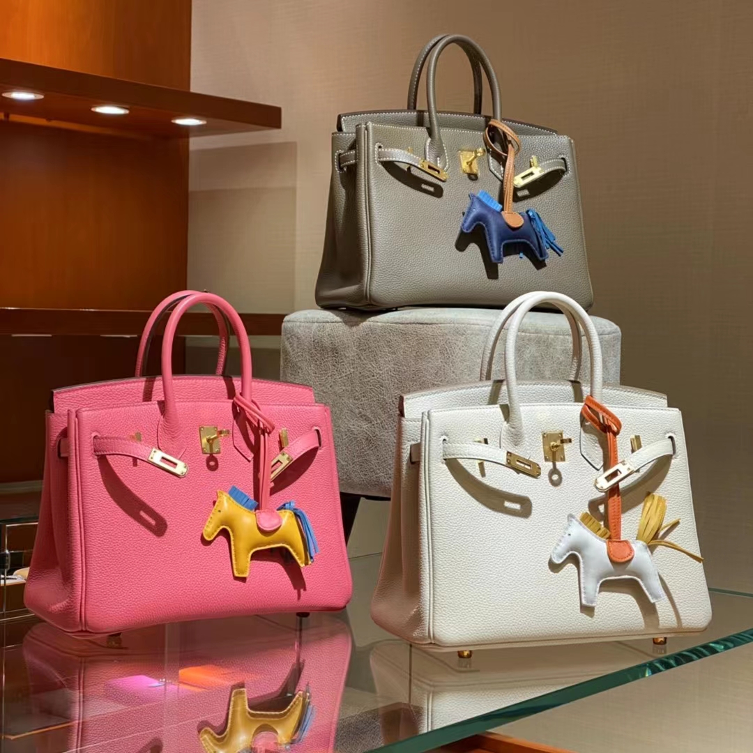 HERMES 爱马仕 Birkin铂金包 金扣 大象灰 糖果粉 纯白 25cm-铂金女王 HERMES 爱马仕 Birkin铂金包 金扣 大象灰 糖果粉 纯白 25cm