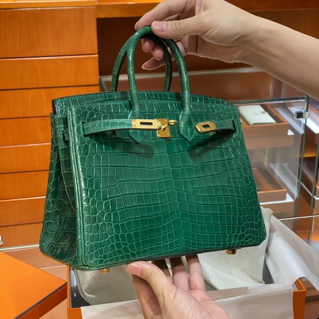 HERMES 爱马仕 Birkin 铂金包 金扣 鳄鱼肚皮 翡翠绿