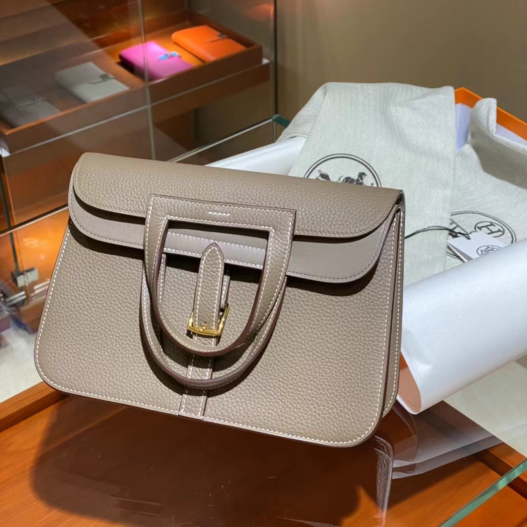 HERMES 爱马仕 Halzan swift 奶昔白 大象灰-铂金女王 HERMES 爱马仕 Halzan swift 奶昔白 大象灰