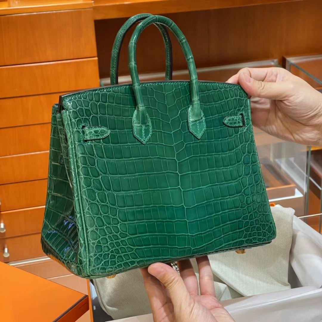HERMES 爱马仕 Birkin 铂金包 金扣 鳄鱼肚皮 翡翠绿