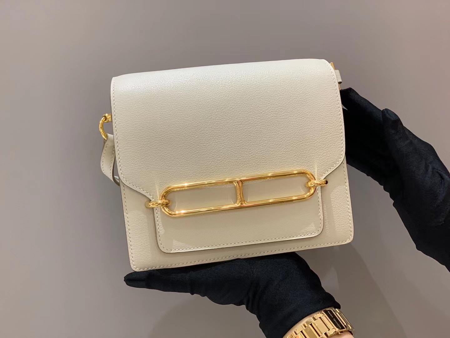HERMES官网 香港爱马仕 金扣 代工厂出品 奶昔白 猪鼻子包 Roulis