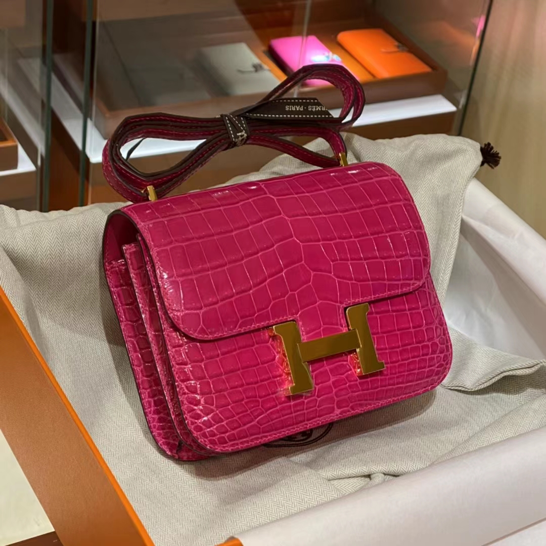 HERMES 香港代工厂 空姐包 Constance 鳄鱼肚皮 全套包装 天方夜谭紫