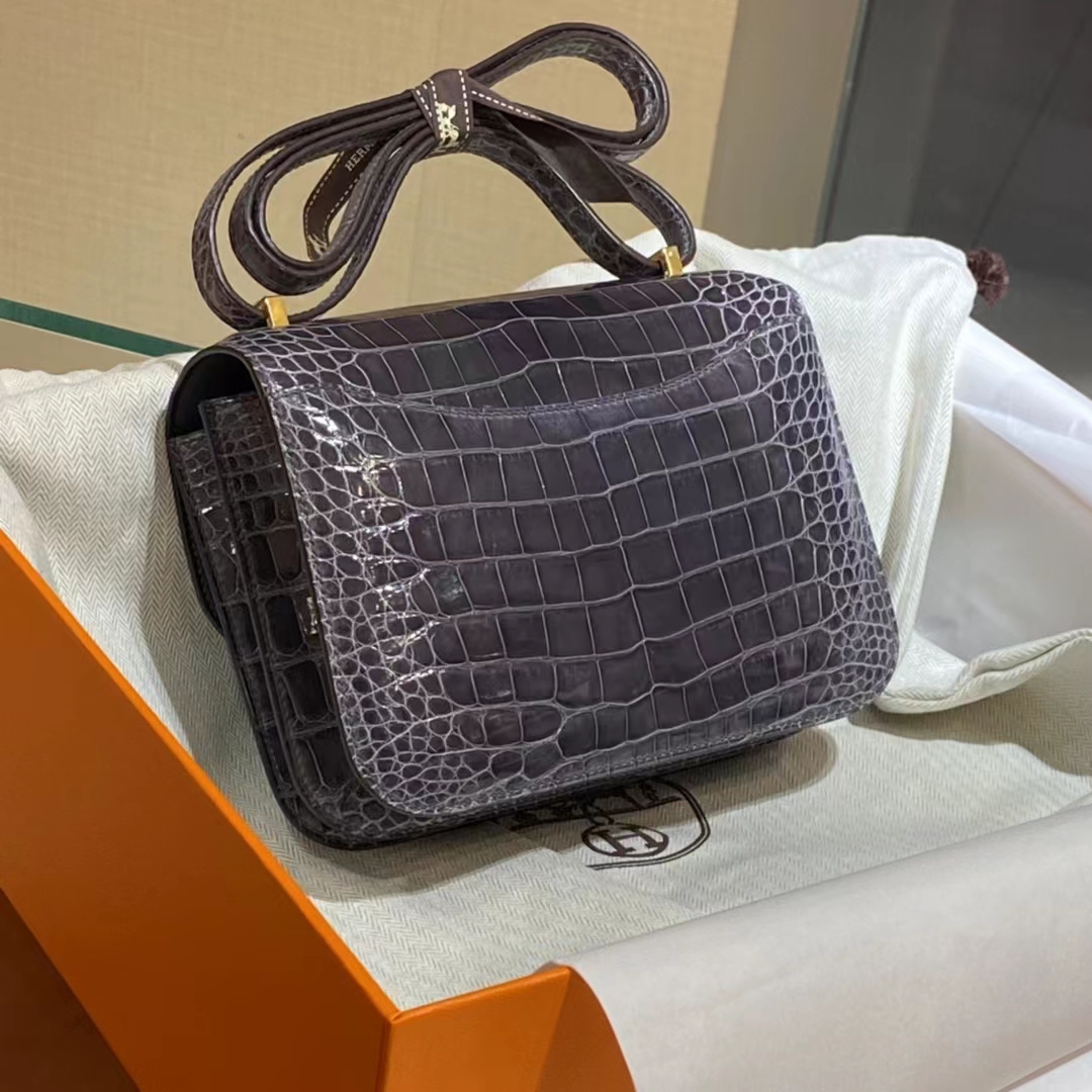 HERMES 香港代工厂 空姐包 Constance 鳄鱼肚皮 哈瓦那色 金扣 全套包装