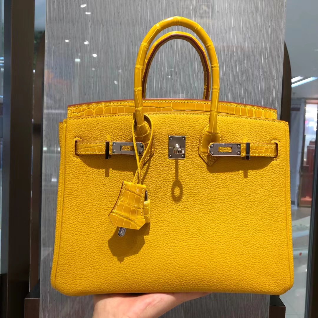 HERMES 香港爱马仕官网 Birkin铂金包 银扣 琥珀黄 tc拼鳄鱼皮-铂金女王 HERMES 香港爱马仕官网 Birkin铂金包 银扣 琥珀黄 tc拼鳄鱼皮