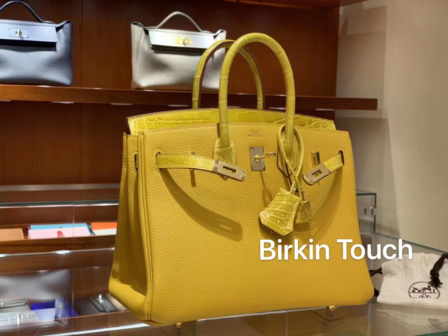 HERMES 香港爱马仕官网 Birkin铂金包 银扣 琥珀黄 tc拼鳄鱼皮
