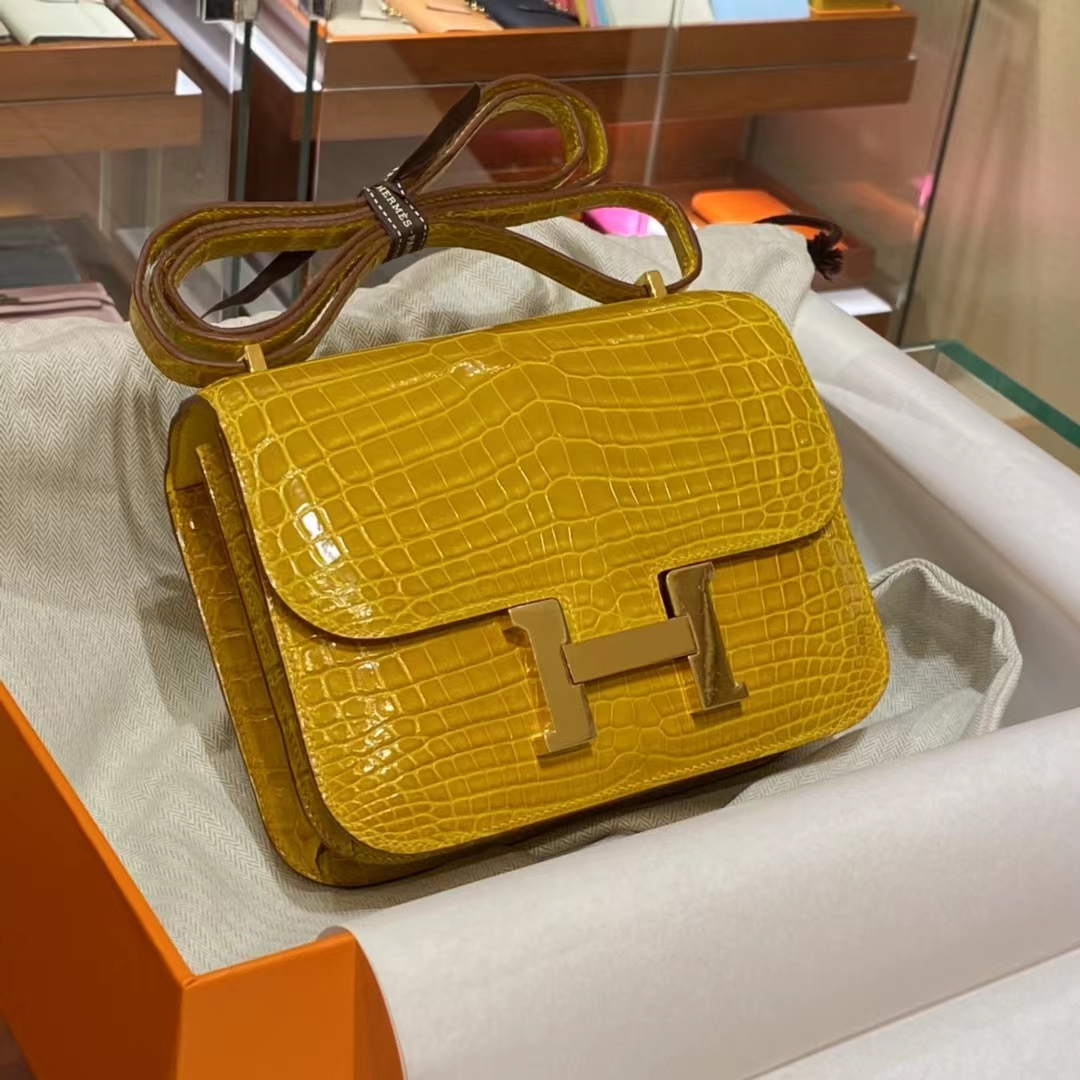 HERMES 香港代工厂 空姐包 Constance 鳄鱼肚皮 全套包装 琥珀黄 金扣-铂金女王 HERMES 香港代工厂 空姐包 Constance 鳄鱼肚皮 全套包装 琥珀黄 金扣