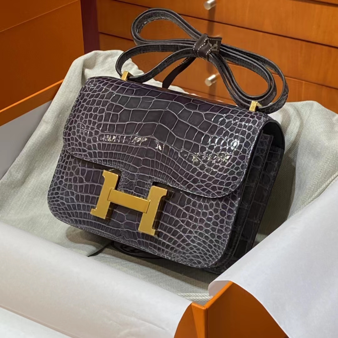 HERMES 香港代工厂 空姐包 Constance 鳄鱼肚皮 哈瓦那色 金扣 全套包装