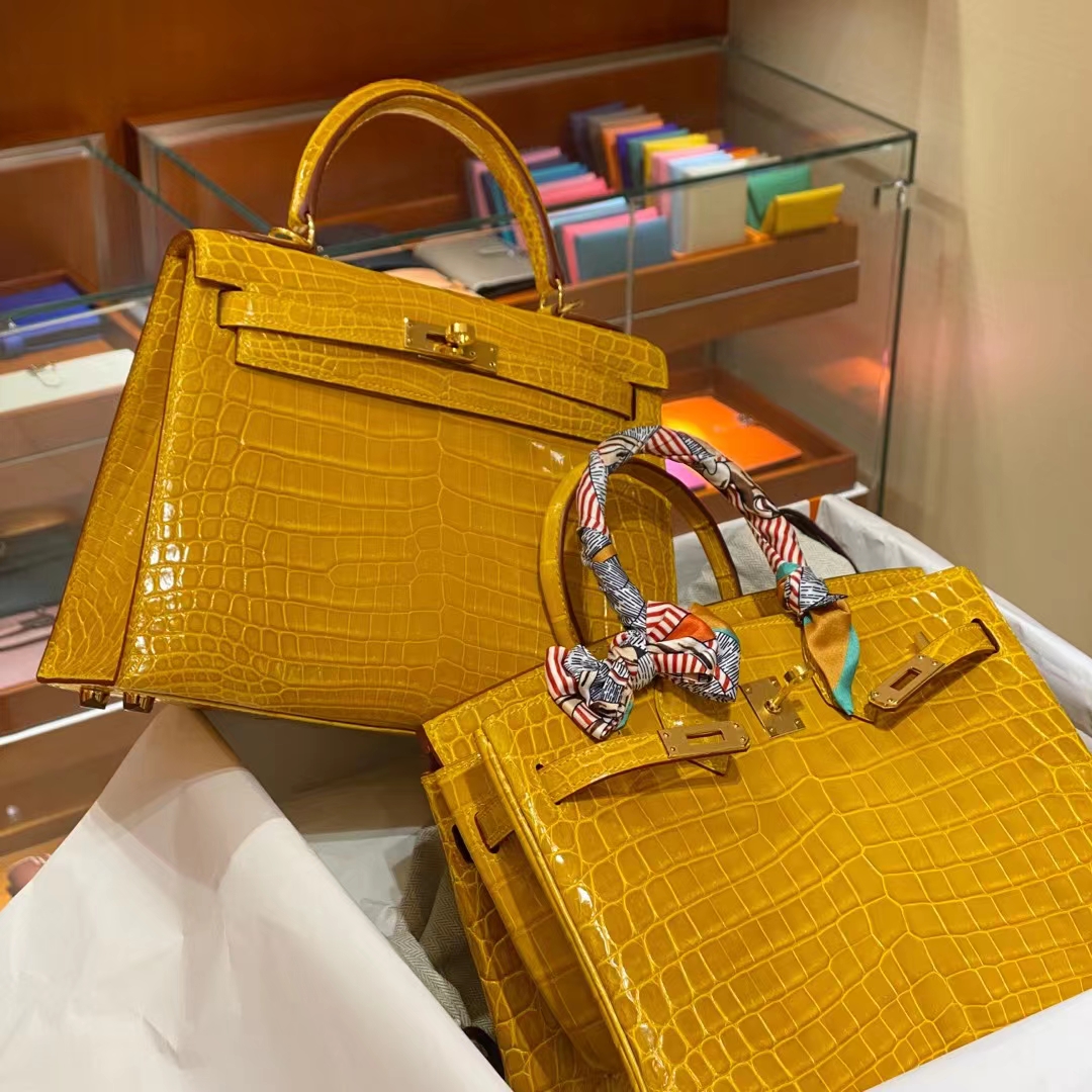 HERMES 爱马仕香港官网 Kelly25 鳄鱼皮 琥珀黄 Birkin 25-铂金女王 HERMES 爱马仕香港官网 Kelly25 鳄鱼皮 琥珀黄 Birkin 25