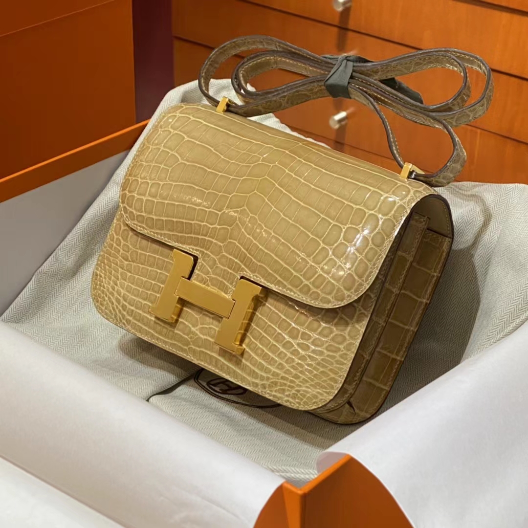 HERMES 香港代工厂 空姐包 Constance 鳄鱼肚皮 那不勒斯黄 金扣 全套包装