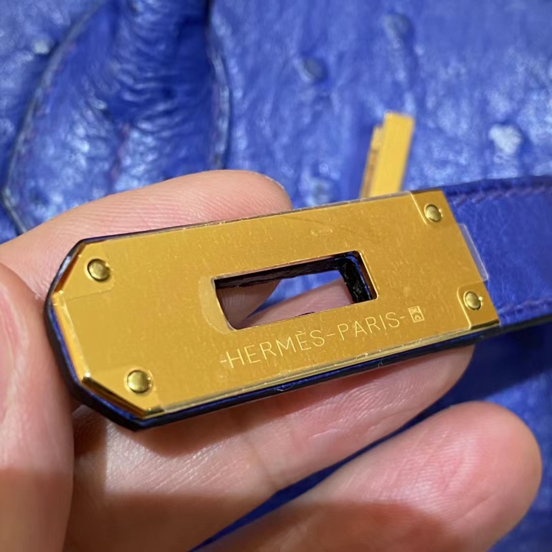 爱马仕 HERMES Birkin铂金包25 银扣 鸵鸟皮 风暴蓝