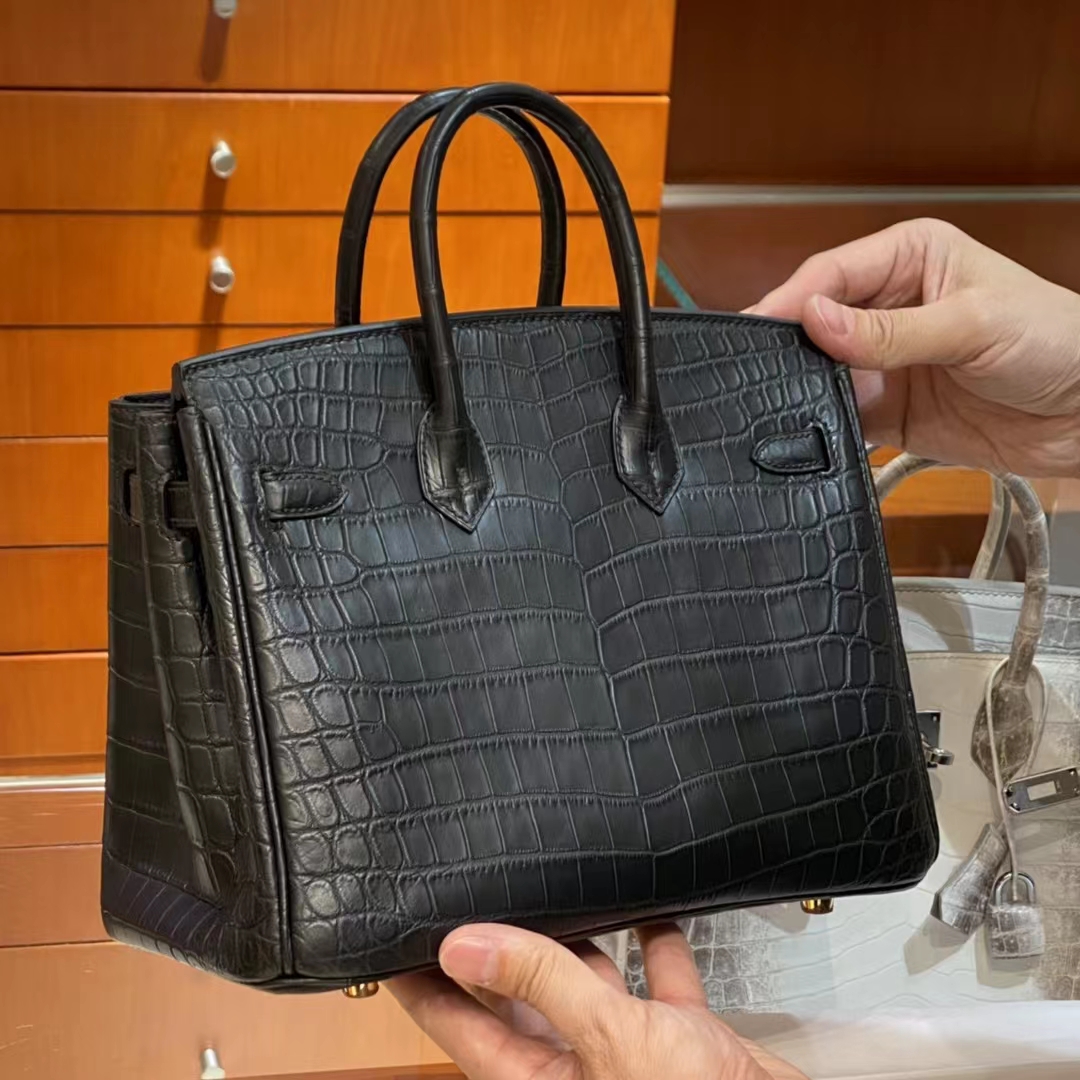HERMES 爱马仕 铂金包 Birkin 金扣 鳄鱼肚皮 深邃蓝