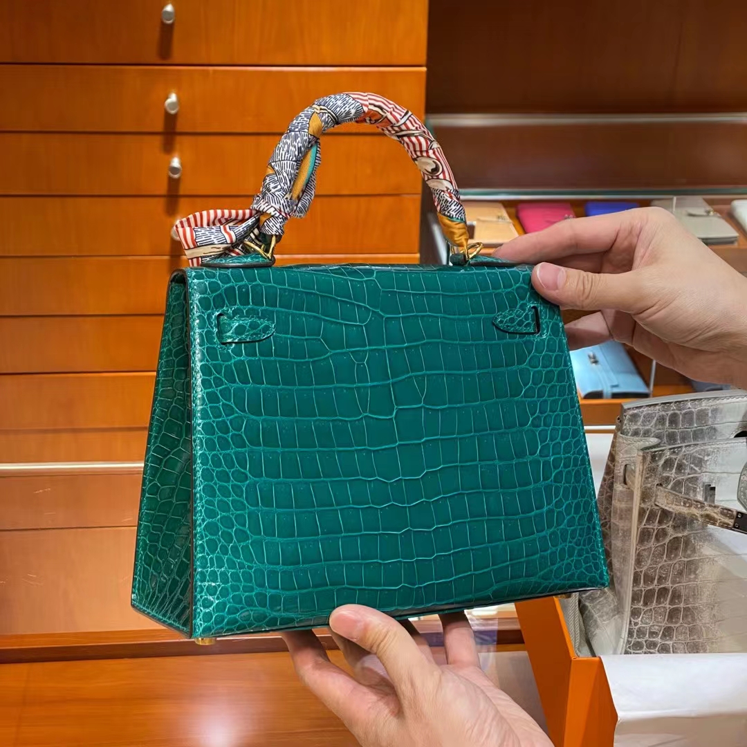 HERMES 爱马仕 Kelly凯莉包 金扣 鳄鱼肚皮 祖母绿-铂金女王 HERMES 爱马仕 Kelly凯莉包 金扣 鳄鱼肚皮 祖母绿