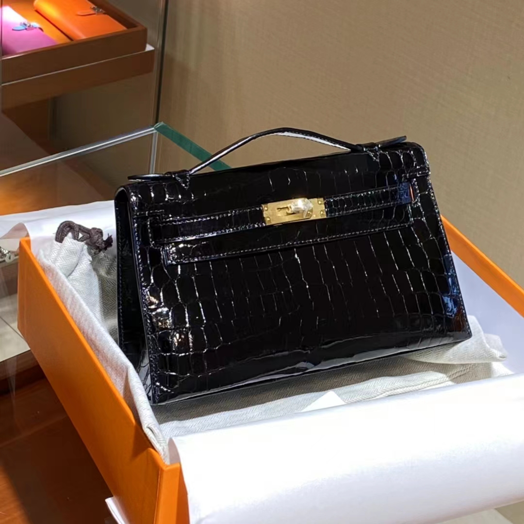 HERMES 爱马仕 香港官网 金扣 黑色 鳄鱼皮 迷你凯莉 MiniKelly-铂金女王 HERMES 爱马仕 香港官网 金扣 黑色 鳄鱼皮 迷你凯莉 MiniKelly