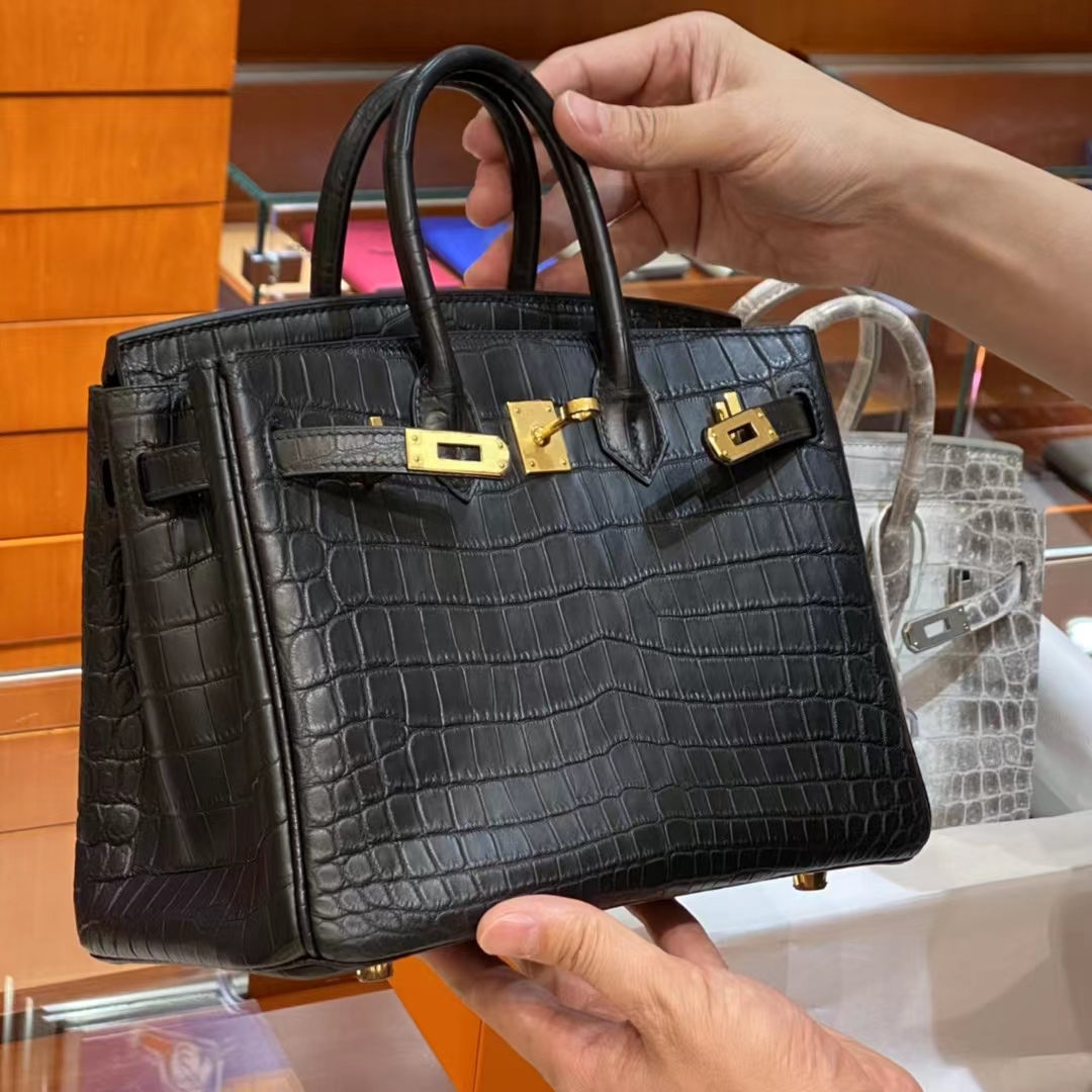 HERMES 爱马仕 铂金包 Birkin 金扣 鳄鱼肚皮 深邃蓝