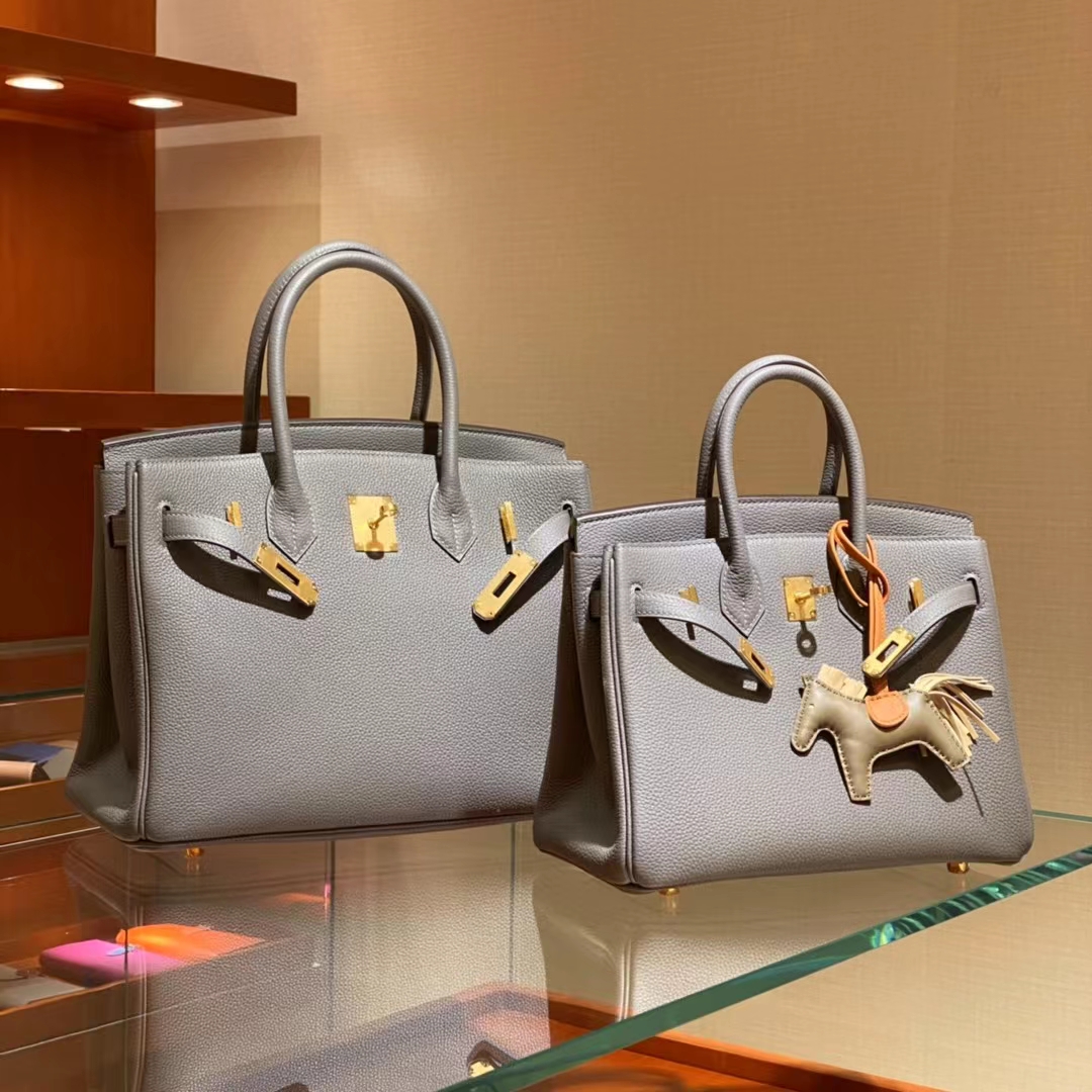 HERMES 爱马仕 Birkin铂金包 金扣 大象灰 25cm&28cm