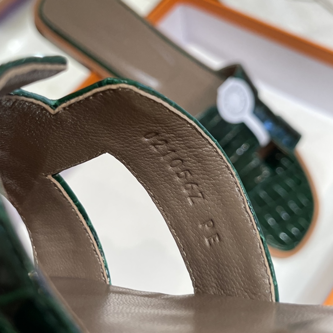 HERMES 鳄鱼皮 拖鞋 祖母绿 高端定制 老师傅工匠 纯手工定制 Size:35-41 (偏小一码)
