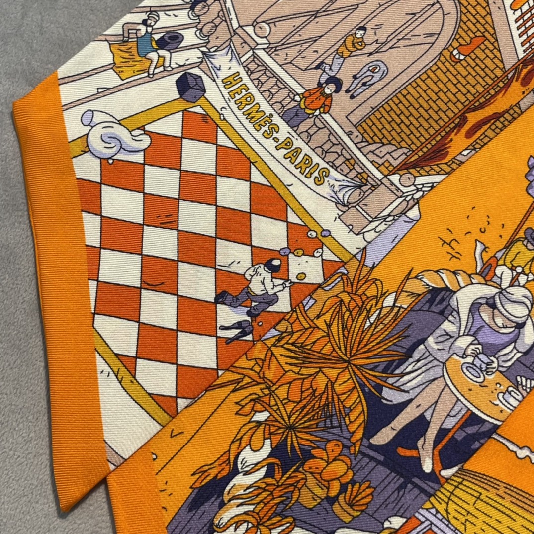 Hermes 《福宝大道 Maxi Twilly 》长巾 橙色 Size：10*160cm 100%桑蚕丝