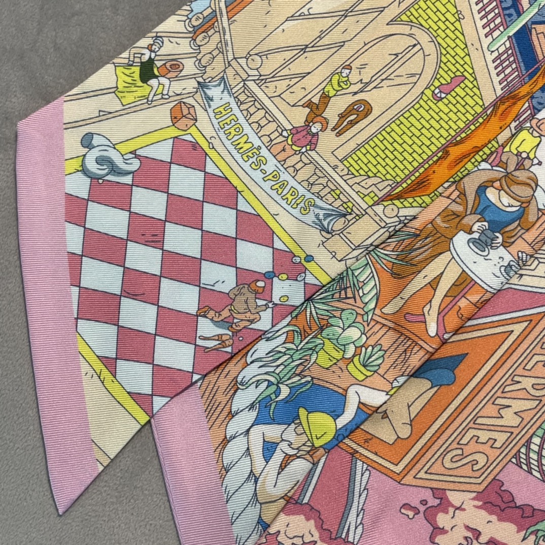 Hermes Maxi twilly《福宝大道 》长巾 粉色 Size：10*160cm  100%桑蚕丝 