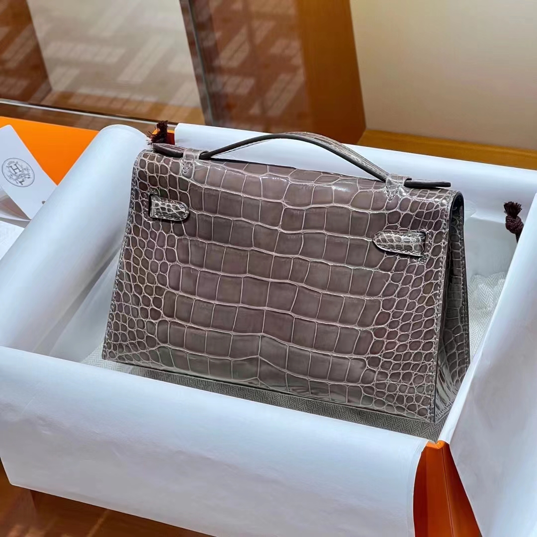 Kelly pochettgo 22cm 全手工 美洲鳄鱼 大象灰 现货