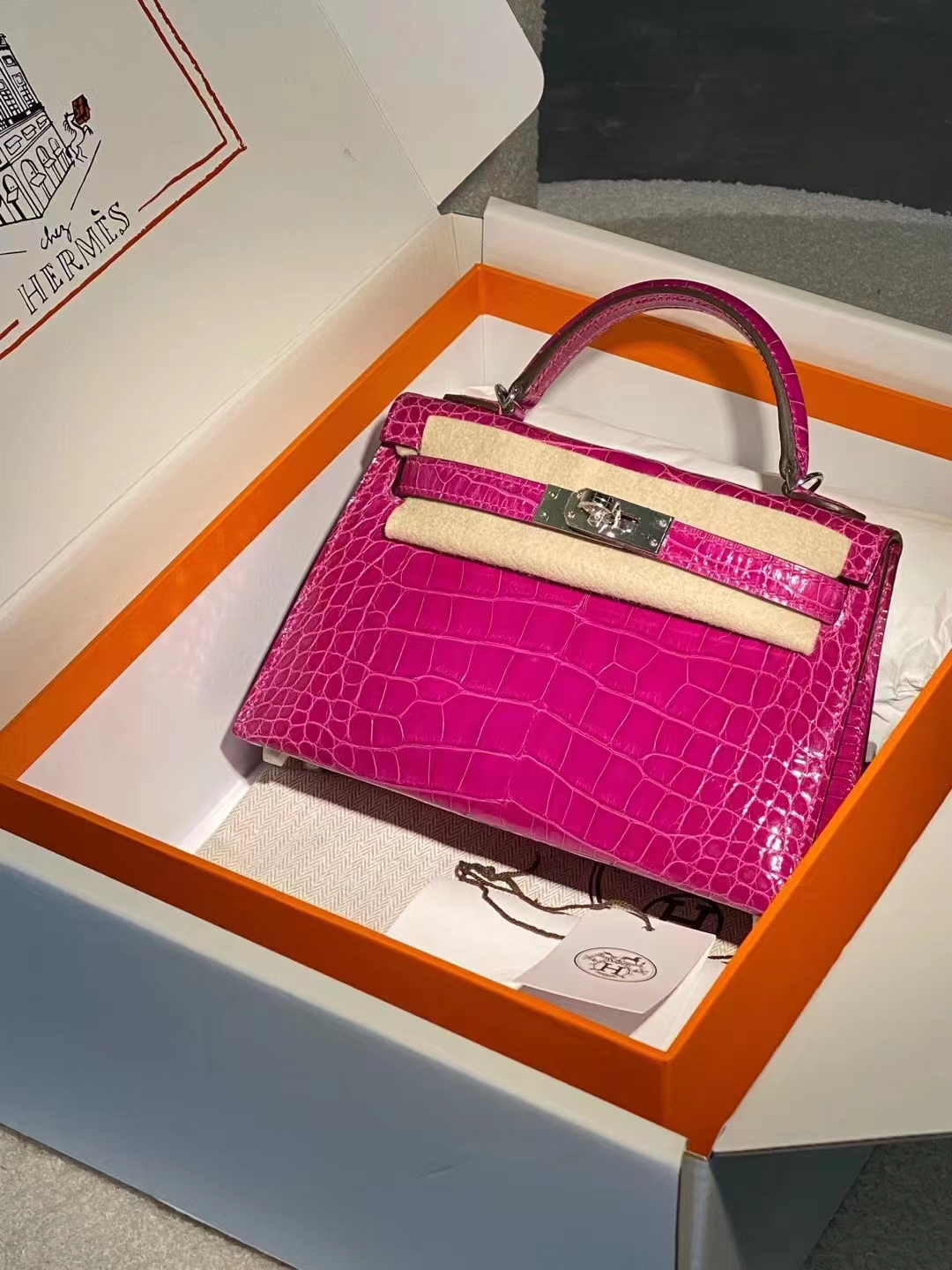 Hermes miniKelly二代 雾面鳄鱼皮 天方夜谭紫 银扣 现货