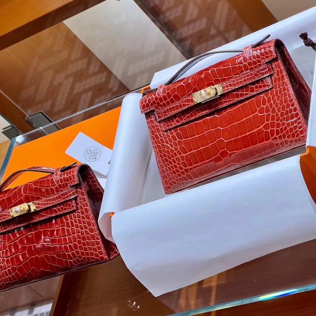 Kelly pochettgo 22cm 全手工 美洲鳄鱼 枫叶红 现货