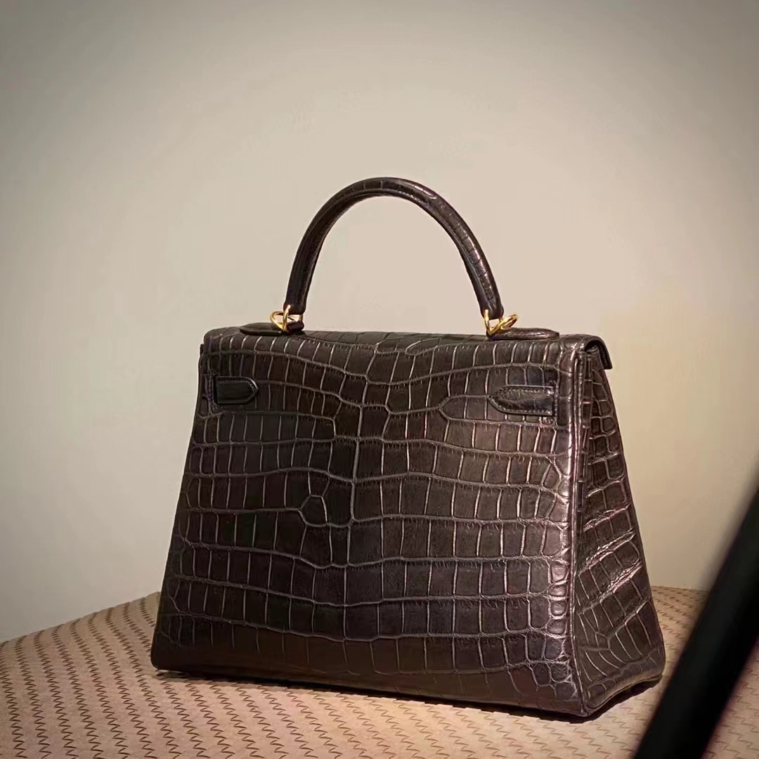 Kelly 25/28cm 美洲鳄鱼 全手工 黑色 金扣 银扣 ️现货